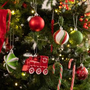 100st 3-15cm rood groen wit, set hangende kerstboomversieringen mat glanzend pailletten, handgeschilderde bal met ster voor plastic kerstboom