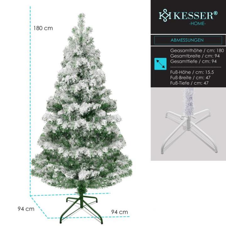 Kunstkerstboom 180 cm met 588 punten, dennenboom kunstmatig edelspar snel op te bouwen incl. kerstboomstandaard, kerstdecoratie - sneeuw 1,8 m