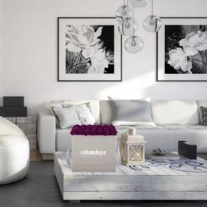 Rozenbox hoekig, 49 rozen, Flowerbox grijs, 10 jaar houdbaar, cadeau-idee, decoratieve bloemenbox, kleurkeuze