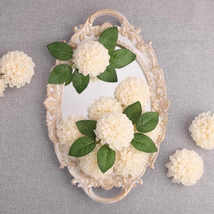 , 20 stuks dahlia-bloemen met bladeren en stelen, doe-het-zelf crème dahlia schuim bloem voor bruiloft boeketten bloemen centerpieces arrangementen feesttafels woondecoratie