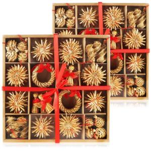 112-delige strosterrenset - kerstboomversiering - strohanger voor in de kerstboom - naturel kerstboomophanging - kerstversiering - Ø 3-6 cm