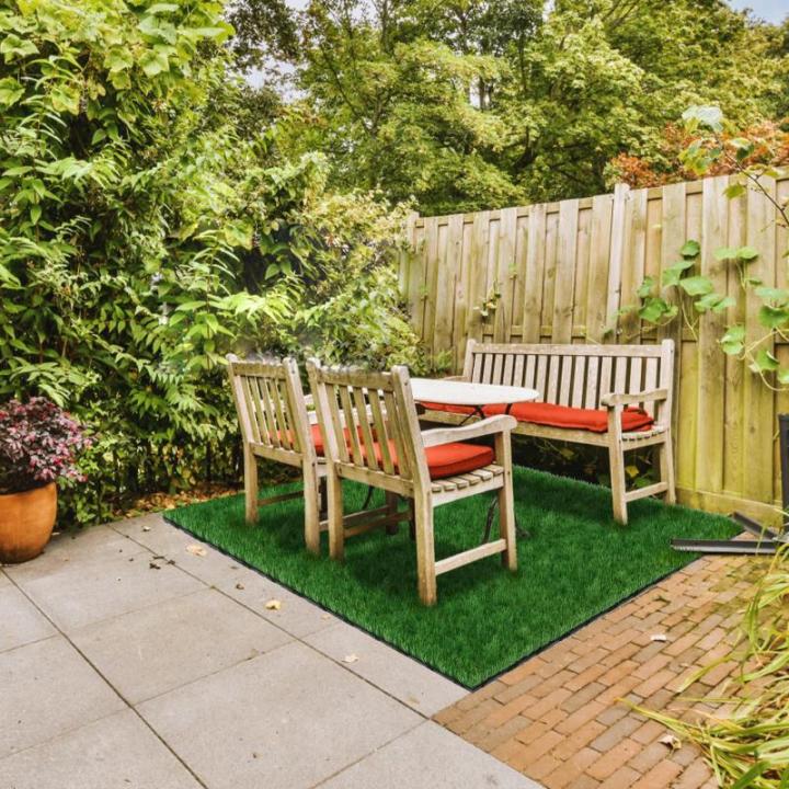 4㎡ Kunstrasen Bodenbelag Fliesen 30x30cm Rasenfliesen Outdoor Terrassenfliesen Klickfliesen mit Drainage Gitter Künstlicher Rasenteppich 44 Stück Bodenfliesen für Balkon Terra