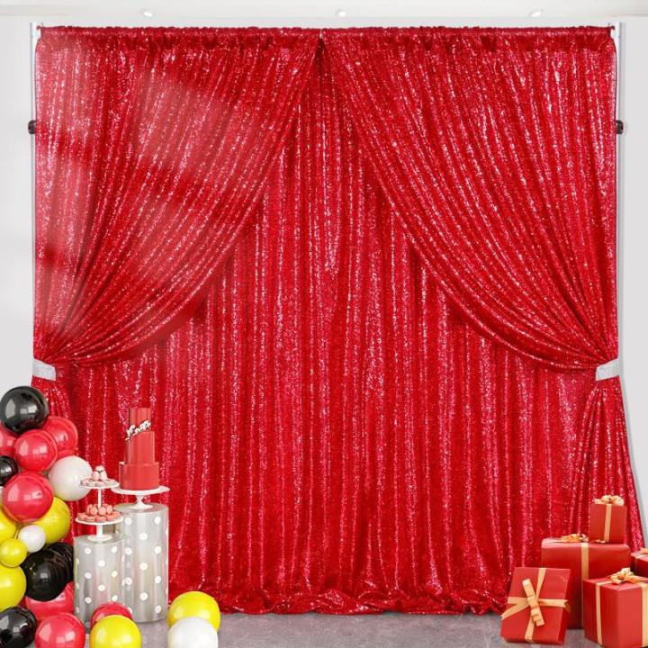 Roter Pailletten-Hintergrund, Fotografie: Weihnachts-Hintergründe, 2 Paneele, 1,2 x 2,4 m, glänzende Hintergrundvorhänge, rote Glitzer-Vorhänge für Geburtstag, Hochzeit, Party