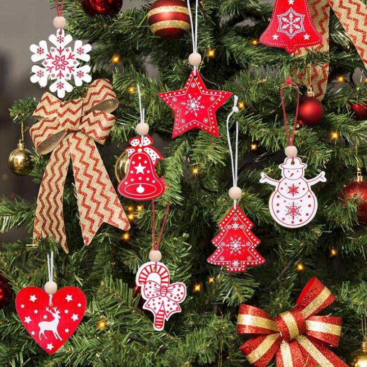40 stuks kerstdecoraties, dennenboom, , kerstboomversieringen, 10 stijl, met touw, creatieve versiering voor Kerstmis, doe-het-zelf, feest, rood en wit