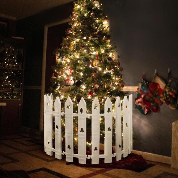40 cm grote omheining voor de kerstboom, 12 stuks, witte lattenhek voor de kerstboom, kunststof voor huisdieren, kerstboomomheining voor kinderen, knutselende kerstboompatronen