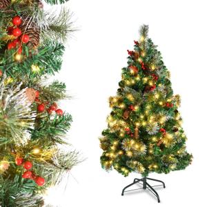 Kunstkerstboom met verlichting, 120 cm, kunstdennenboom, edelspar, snelle montage, incl. kerstboomstandaard, voor kerstdecoratie, herbruikbaar (PVC LED dennenboom)