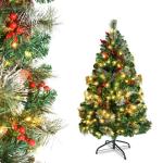 Kerstboom 120 cm, pvc-kunstkerstboom met 8 lichtmodi, verlichting, standaard, dennenappels, Ilex dennennaalden, dichte takken, kerstboom Ø 74 cm