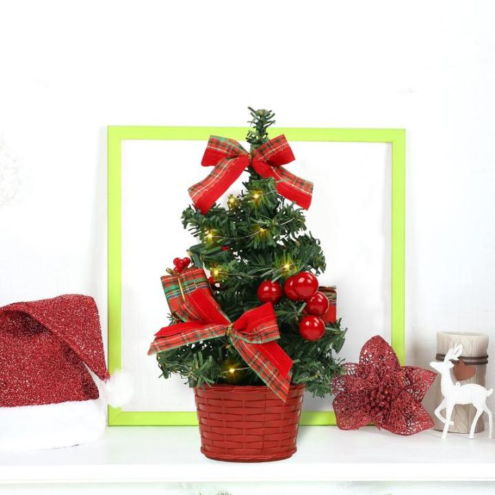 Mini tafelblad kunstmatige kerst met LED-verlichting (3 stuks) - 20 cm / 7,87 inch - versierd met bessen, dennenappels en strikken voor thuis, tafel en woonkamer