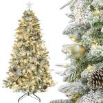 Kunstkerstboom met verlichting met sneeuw en STK, kerstballen, kerstdecoratieset, metalen standaard (180 cm, champagnegoud)