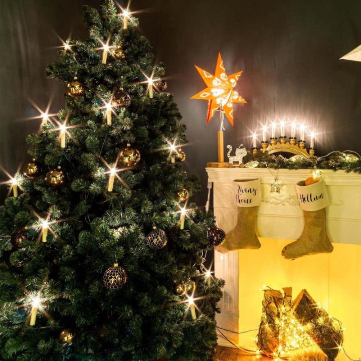 Lichtsnoer kerstboom, 15 kerstkaarsen 9,8m verlichte mini lichtketting binnen met stekker, kaarsenlichtketting stroomkabel groen kerstboomkaarsen wit, 150933