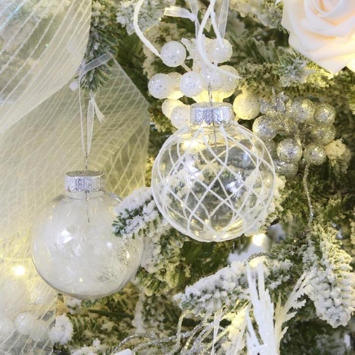 Onbreekbare doorzichtige plastic van 60 mm met glitterschilderij, transparant, doorzichtige kristallen , kerstboomdecoraties (30 stuks, wit)