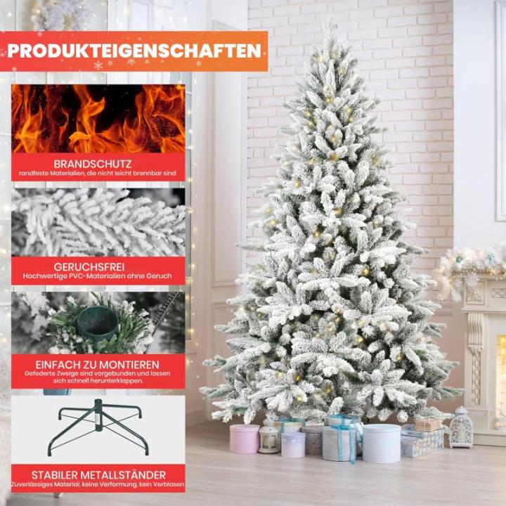 Künstlicher Weihnachtsbaum Christbaum mit Weiß Schnee Tannenbaum mit Beleuchtung, aus PVC+PE, 210cm Weihnachtsbäume mit 800 Spitzen und 280 LEDs Weihnachtsdeko