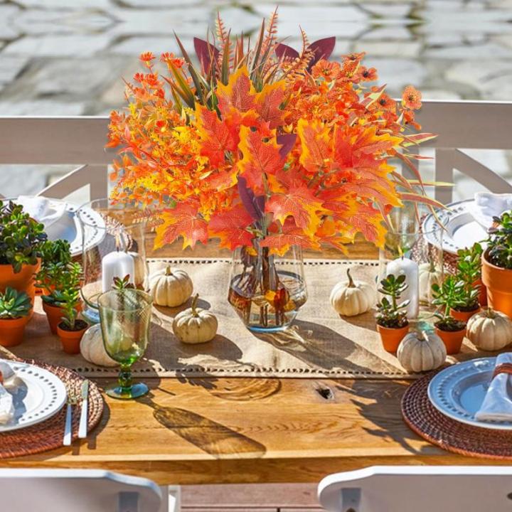 8 bundels kunstherfstbloemen herfstdecoratie herfstboeket kunstmatige eucalyptus, herfsttakken esdoornbladeren kunstbloem decoratie, herfstdecoratie voor binnen en buiten tafel bal