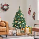 Kunstkerstboom, 122 cm, moeilijk ontvlambaar, pvc-kerstboom met 251 takken, kunstboom, incl. metalen standaard met houtnerf, sparrenhout, groen