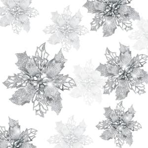 21 stuks kerstbloemen kerstboomversiering bloem kunstbloem glitter kerstboomversiering zilver Kerstmis