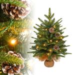 Kunstkerstboom van 60 cm in premium kwaliteit, met 30 warmwitte draadloze leds, PE + pvc-takken, 6 dennenappels en jute zak, houten sokkel, onderhoudsvriendelijk voor feestelijke