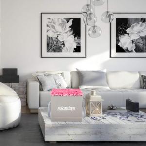 Rozenbox vierkant, 49 rozen, stabiele bloemenbox, grijs, 10 jaar houdbaar, cadeau-idee, decoratieve bloemenbox, roze