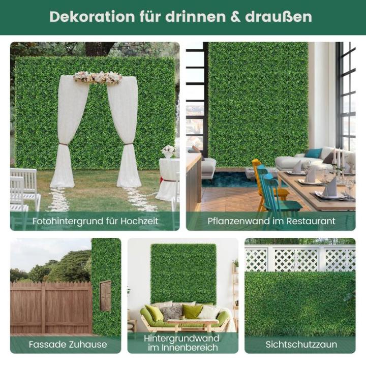 12 stuks kunstheggen, plantenwand, 50 x 50 cm, panelen met buxusbladeren, gesimuleerd gazon, kunstplant, uv-bescherming, kunstplant, decoratie voor muur, balkon, tuin, groen