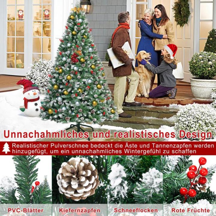 Kunstkerstboom, 150 cm, pvc, automatische kunstkerstboom met standaard, kunstkerstdecoratie, met sneeuw, dennenappels en bessen