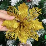 12 stuks glitter kerstster bloemen met 6 stuks glitter kerststrikken decoratie kerstboomversiering kerstdecoratie voor kerstboom Nieuwjaar decoraties