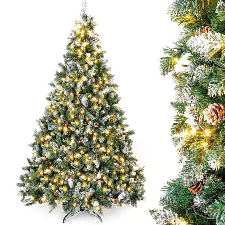 Kunstkerstboom met verlichting, witte sneeuw, led-dennenboom voor kerstdecoratie, 150 cm