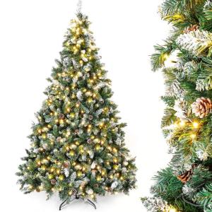 Kunstkerstboom met verlichting witte sneeuw LED kerstboom voor kerstdecoratie (180 cm 340LED)