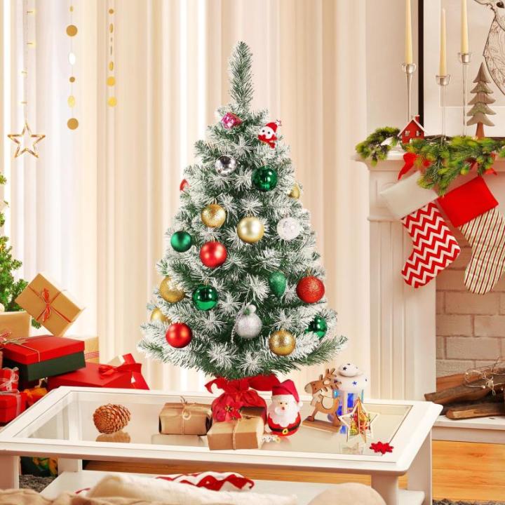90 cm kerstboom met sneeuw, mini kunstkerstboom, tafel-kerstboom, kerstdecoratie, materiaal pvc, incl. cementbasis