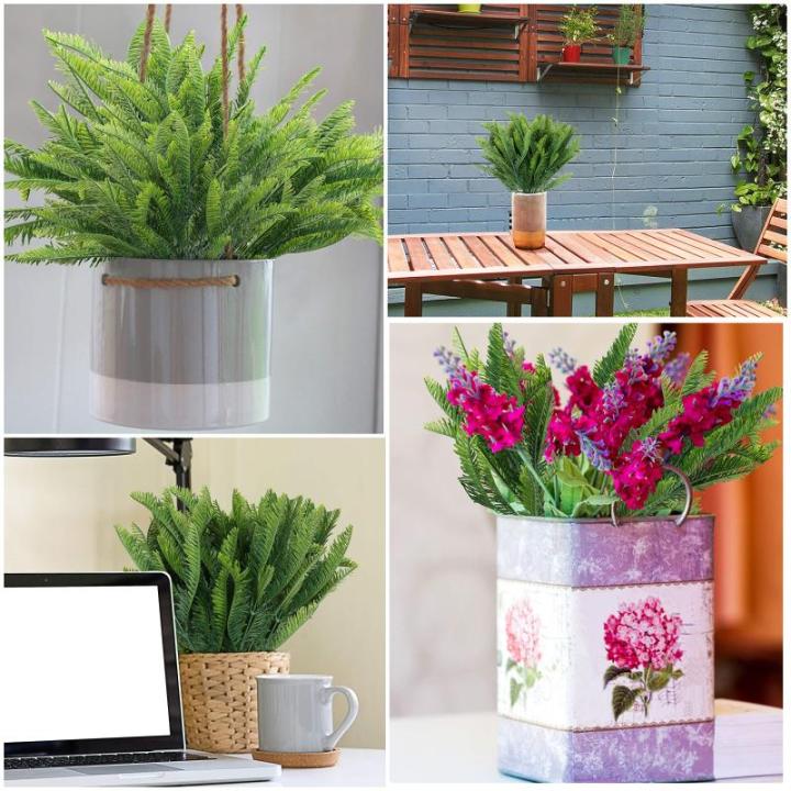 Plastic Artificiele Faux Hang Krul Varens Planten (6pak) – Buiten/Binnen Nep Groene Varens Voor Huis, Tuin, Muur Mand, Bosjes/Struiken, Huwelijks Guirlande en Kantoor Decor
