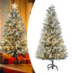 Kunstkerstboom van 180 cm, met sneeuweffect en verlichting, kunstkerstboom met metalen standaard, pvc en PE, moeilijk ontvlambare kerstboom, kunstboom, kerstdecoratie