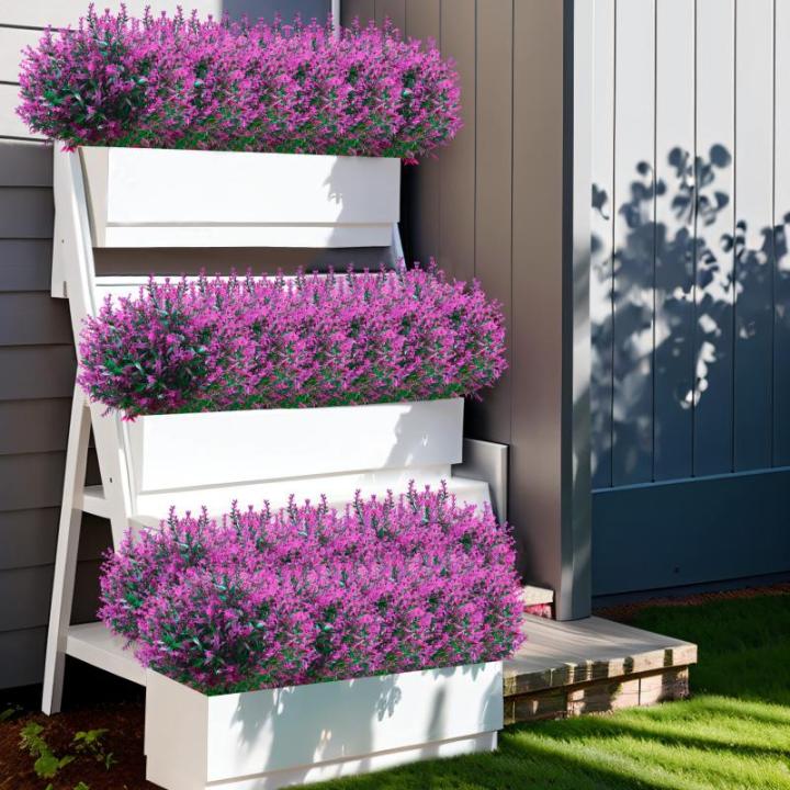 voor buiten, 12 bundels lavendel, , weerbestendige balkonplanten, kunstplanten, struiken voor buiten, binnen, balkon, balkonbak, bloembak, fuchsia