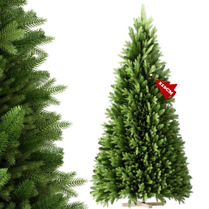 Kunstkerstboom 210 cm premium dennenboom kunstgroen PVC, natuurgetrouwe spuitgietelementen, edelspar snel op te bouwen, brandbaar, incl. kerstboomstandaard (2,1 m)