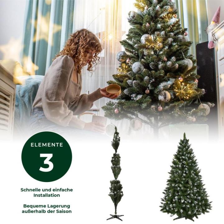 Kunstkerstboom met zilveren kralen en rijp, 220 cm dennenboom van pvc, groene kerstboom met 535 takken, kunststof standaard, Ø ca. 120 cm (premium sneeuwvlok 220 cm)