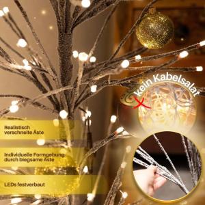 Led-kerstboom met 296 warmwitte leds en sneeuwdecoratie, 180 cm, bruin, geschikt voor buiten, kerstboom, takken en takken buigzaam, incl. metalen standaard
