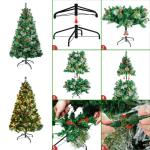 Kunstkerstboom, kunstkerstboom met verlichting, 120 cm, kunstkerstboom met 180 leds en standaard, kunstkerstdecoratie, met dennenappels en bessen