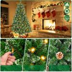 Kunstkerstboom, kunstkerstboom met verlichting, 180 cm, kunstkerstboom met 250 leds en standaard, kunstkerstdecoratie, met sneeuw en dennenappels