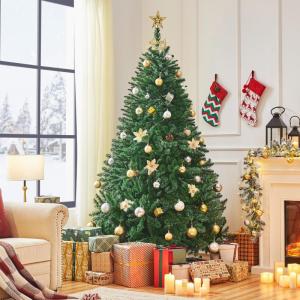 Kunstkerstboom met 1347 takpunten, moeilijk ontvlambaar pvc, inclusief metalen standaard met houtnerf, groen, 213,5 cm