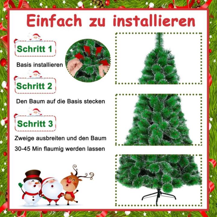 Kunstkerstboom, 150 cm, groene dennennaalden met sneeuweffect, kerstboom met 150 takken, snel op te bouwen klapsysteem, metalen standaard, kerstdecoratie