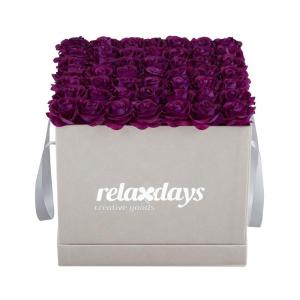 Rozenbox hoekig, 49 rozen, Flowerbox grijs, 10 jaar houdbaar, cadeau-idee, decoratieve bloemenbox, kleurkeuze