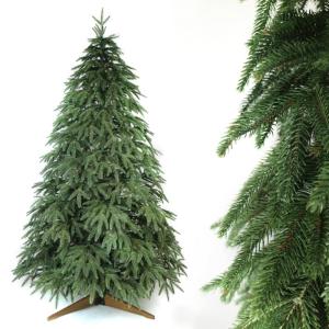 Kunstkerstboom, 100% spuitgegoten kerstboom met standaard van natuurlijk hout, Made in EU, natuurgetrouwe look, kunstkerstboom