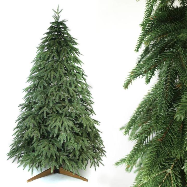 Kunstkerstboom, 100% spuitgegoten kerstboom met standaard van natuurlijk hout, Made in EU, natuurgetrouwe look, kunstkerstboom