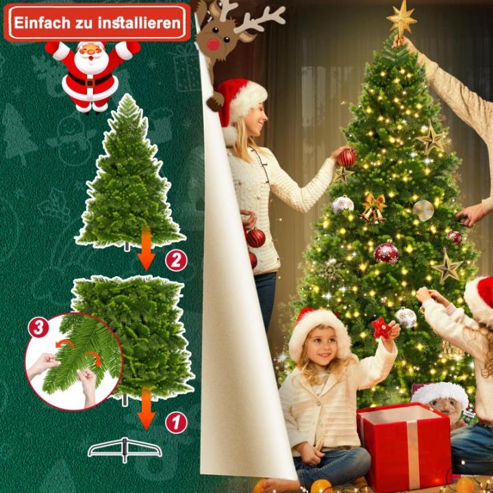 Premium kunstkerstboom 150 cm met verlichting – levensechte dennenboom met dicht naaldwerk van pvc + PE-mix, met metalen standaard, kerstboom voor kerstdecoratie