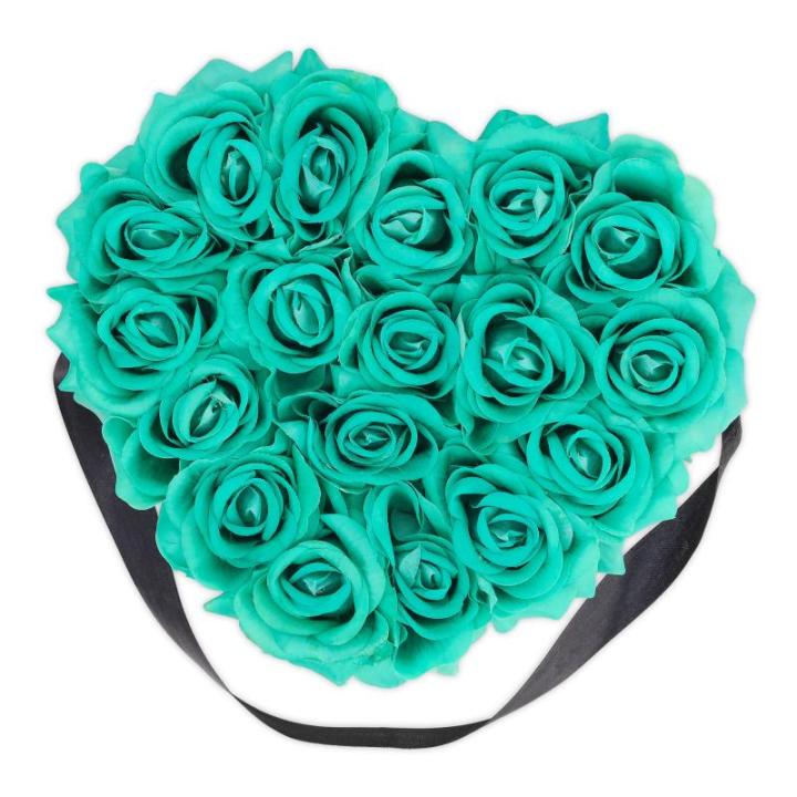 Rozenbox hart, 18 rozen, Flowerbox zwart, 10 jaar houdbaar, cadeau-idee, decoratieve bloemenbox, turquoise