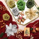 Kunstkerstbloemen, mix van zijden bloemen, kunstrozen met stelen voor zelfgemaakte bruiloft, bruidsboeketten, tafeldecoratie, woondecoratie.
