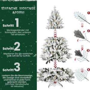 Künstlicher Weihnachtsbaum Christbaum mit Weiß Schnee Tannenbaum mit Beleuchtung, aus PVC+PE, 210cm Weihnachtsbäume mit 800 Spitzen und 280 LEDs Weihnachtsdeko