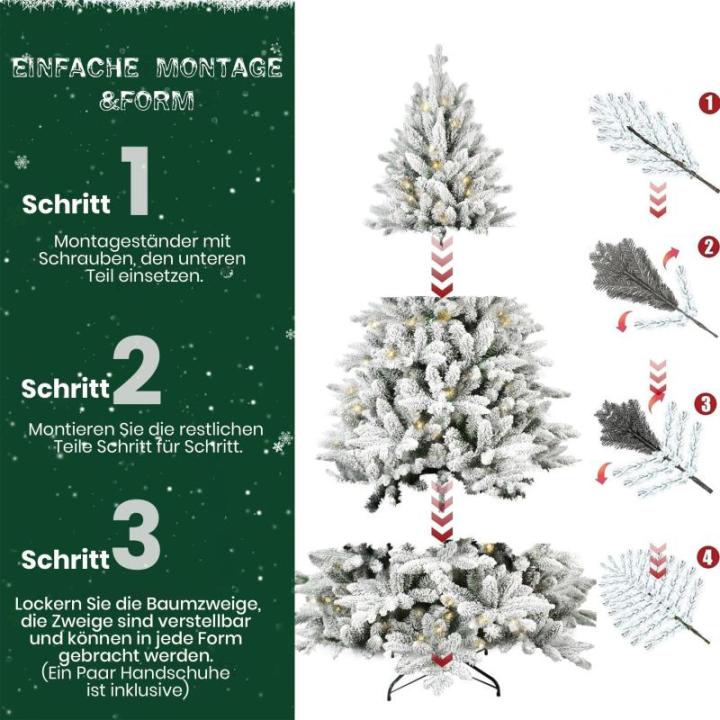 Künstlicher Weihnachtsbaum Christbaum mit Weiß Schnee Tannenbaum mit Beleuchtung, aus PVC+PE, 210cm Weihnachtsbäume mit 800 Spitzen und 280 LEDs Weihnachtsdeko