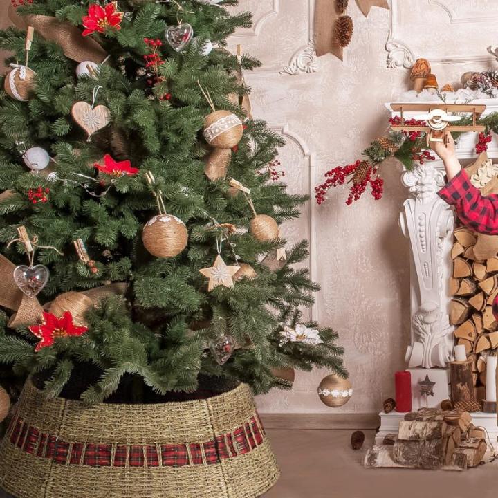 Kerstboom kraag boerderij kerstboom decoraties boom rok kerstboom basis ring (rood)