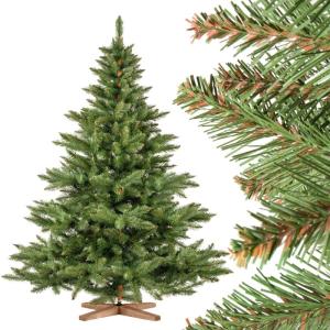 Nordmann Kunstkerstboom, 180 cm, met houten standaard, TÜV-gecertificeerd, testwinnaar dennenboom met bruine stam, made in EU