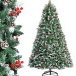 arivoo Binja Opvouwbare kerstboom, versierd met 500 takken, 24 dennenappels, 18 bessen en standaard, buigbare pvc-punten met sneeuwvlokken, moeilijk ontvlambaar (H150 cm)