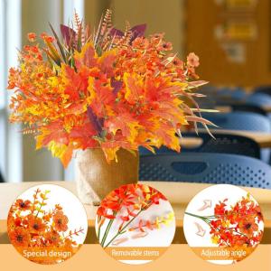 8 bundels kunstherfstbloemen herfstdecoratie herfstboeket kunstmatige eucalyptus, herfsttakken esdoornbladeren kunstbloem decoratie, herfstdecoratie voor binnen en buiten tafel bal