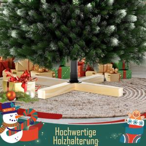 Kunstkerstboom met verlichting, 180 cm, PVC/PE, natuurgetrouw met sneeuwpunten en houten sokkel, kerstbomen, kerstdecoratie